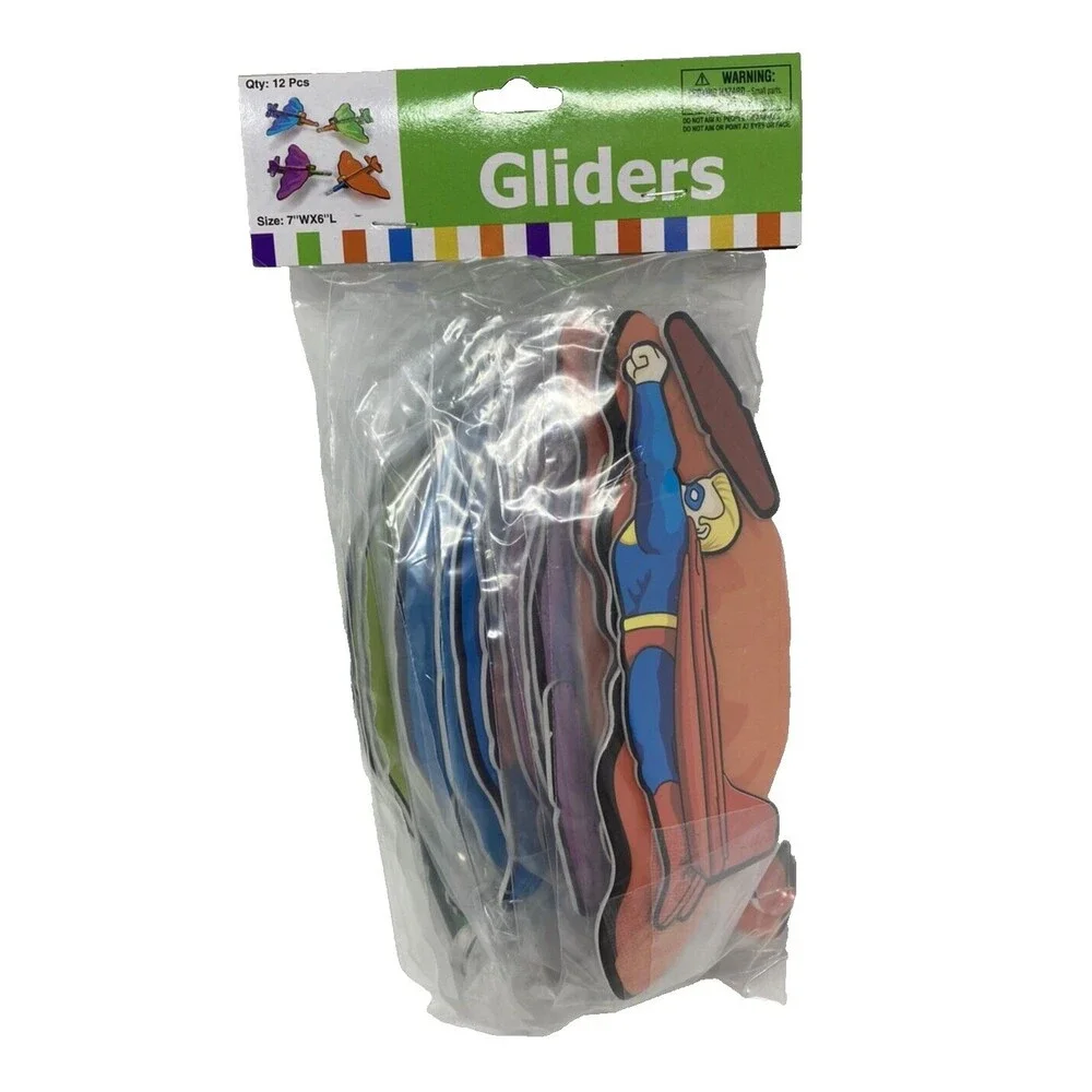 5x Super Hero Foam Gliders Simple Assembly 12 PACK Party Favor Plane Super Hero